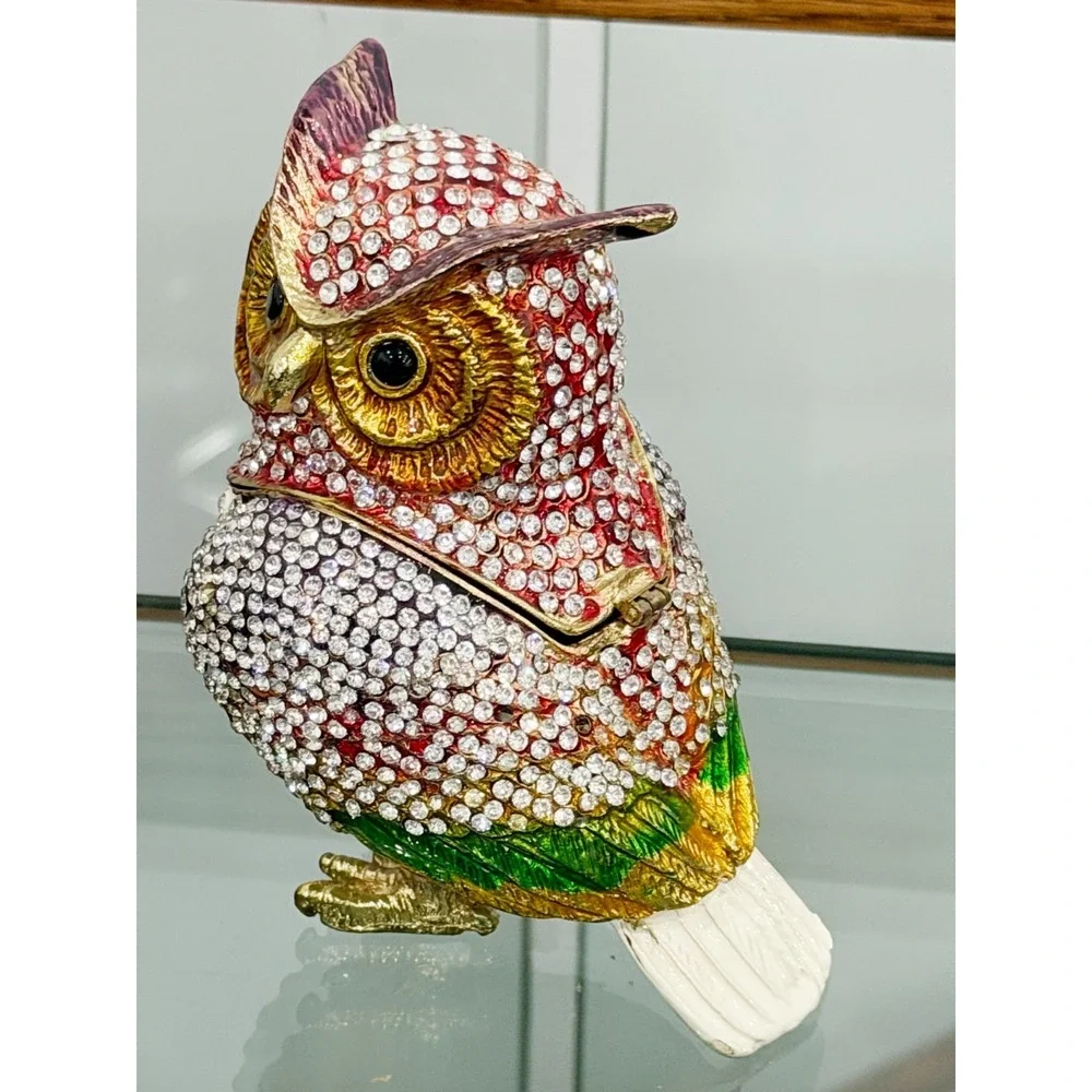 Jeweled Owl Trinket Box Rhinestone 4.75
